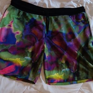 Green and‎ Purple Board Shorts with Psychedelic Pattern